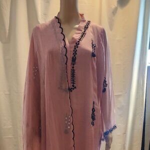 Rose Pink Kurta set / Suit with black embroidery